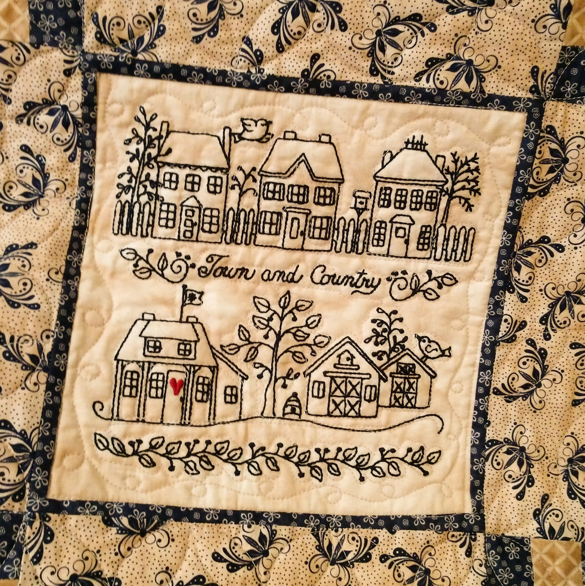 Home and Heart BlackWork Quilt - Hand Embroidery Pattern - Shipped