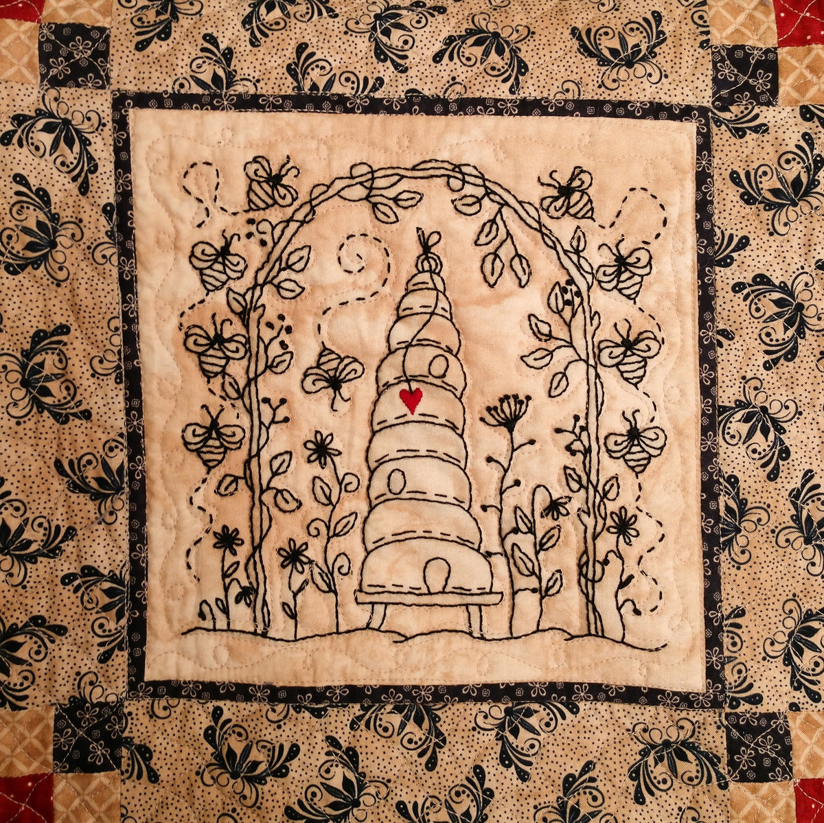 Home and Heart BlackWork Quilt - Hand Embroidery Pattern - Shipped