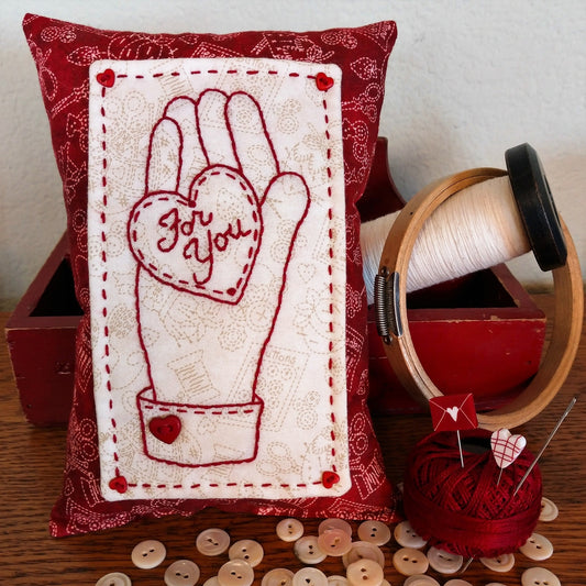 Heart & Hand For You Pin Cushion - Hand Embroidery Pattern - Download