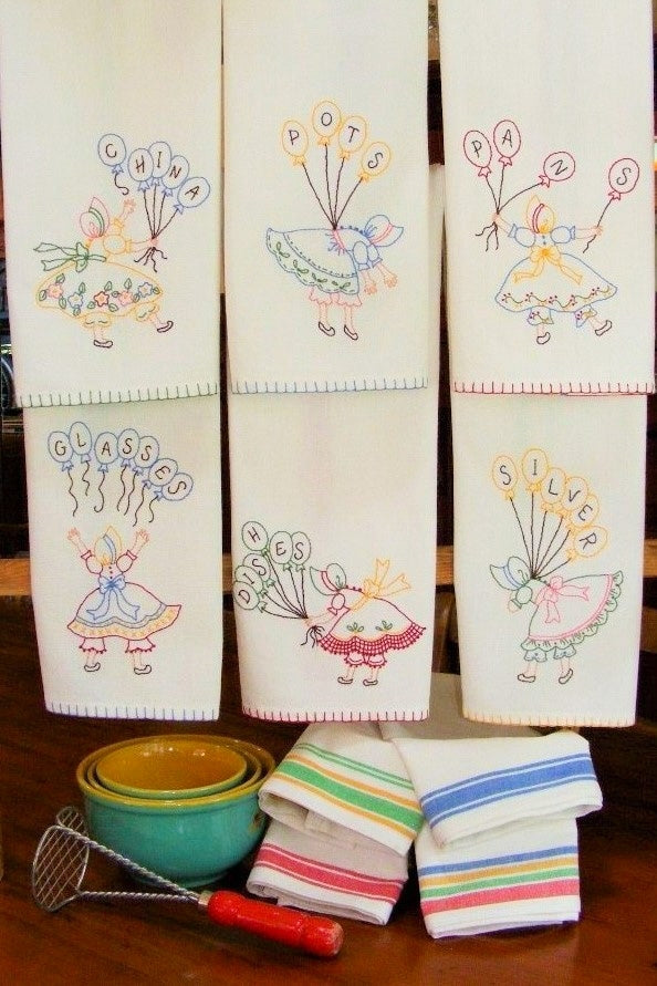 Kitchen Helpers Tea Towels - Hand Embroidery Pattern - Shipped