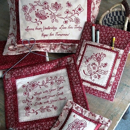 Floral Scroll RedWork - Hand Embroidery Pattern - Shipped