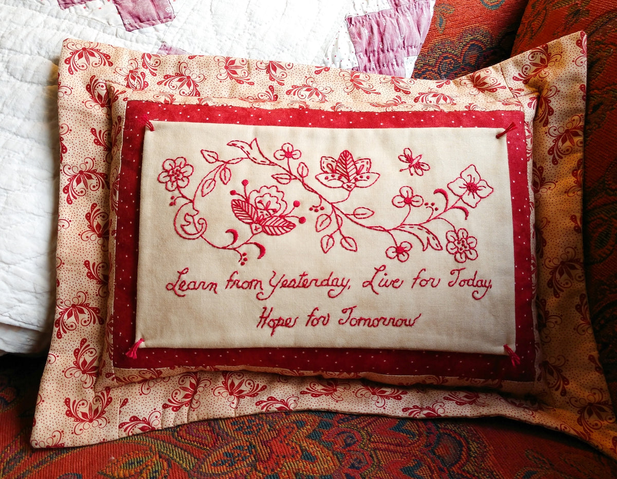 Floral Scroll RedWork - Hand Embroidery Pattern - Shipped