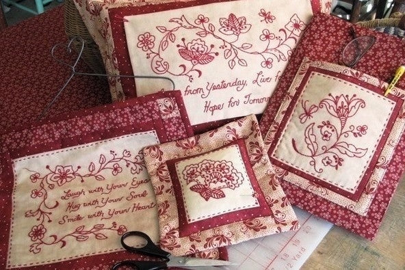 Floral Scroll RedWork - Hand Embroidery Pattern - Shipped