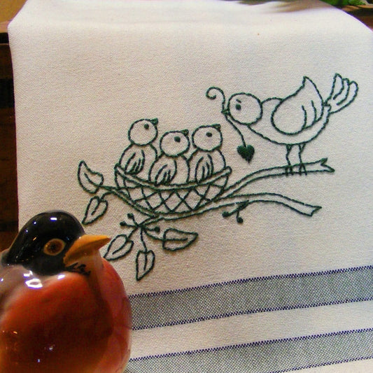 Feathered Family Tea Towel - Hand Embroidery Pattern - Download