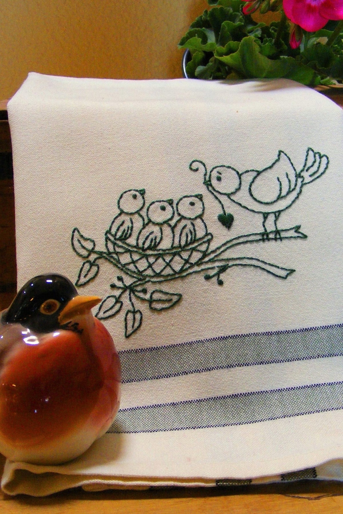Feathered Family Tea Towel - Hand Embroidery Pattern - Download
