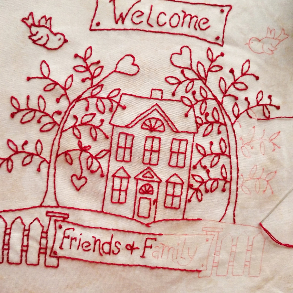 Home and Heart Redwork Quilt - Hand Embroidery Pattern - Download