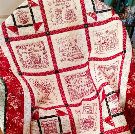 Stitchin' Wisdom Quilt - Hand Embroidery Pattern - Shipped