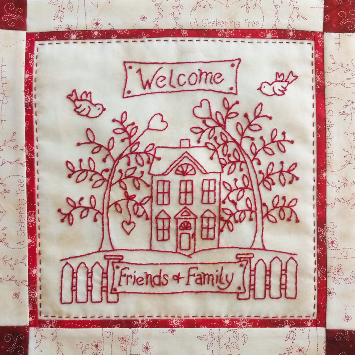 Home and Heart Redwork Quilt - Hand Embroidery Pattern - Download