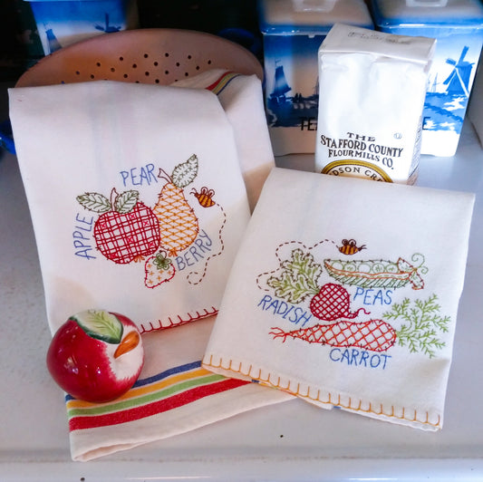 Farmers Market Tea Towels - Hand Embroidery Pattern - Shipped