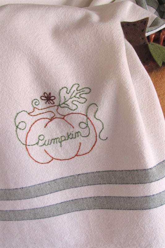 Fruit & Veggie - Pumpkin Tea Towel - Hand Embroidery Pattern - Download