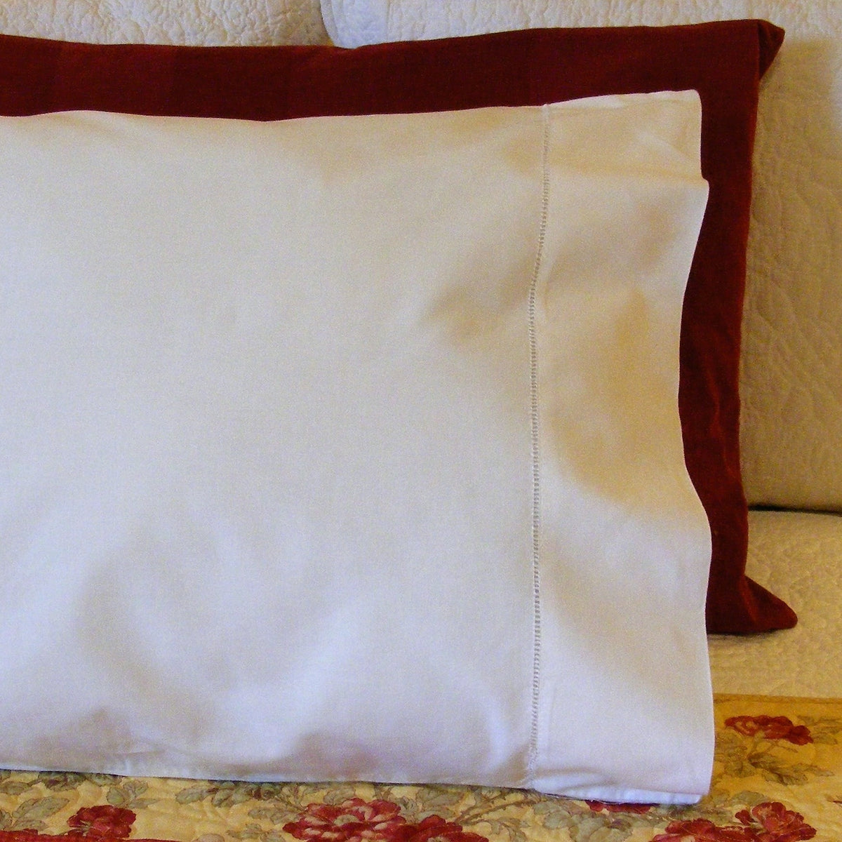 Blossoms & Ribbons RedWork Pillowcase - Hand Embroidery Pattern Shipped