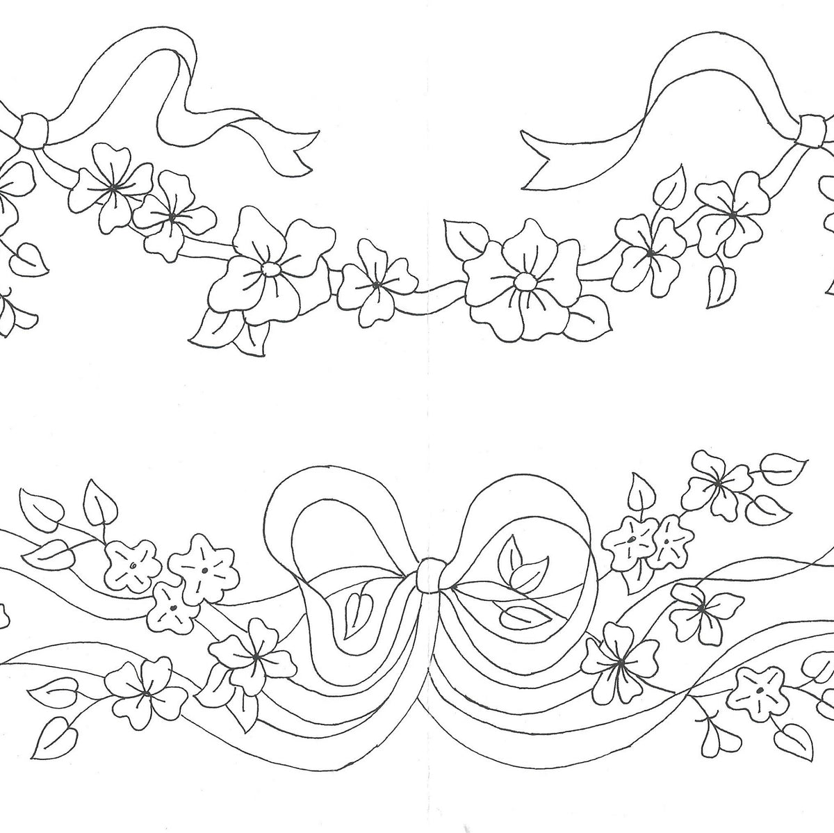 Blossoms & Ribbons RedWork Pillowcase - Hand Embroidery Pattern Shipped