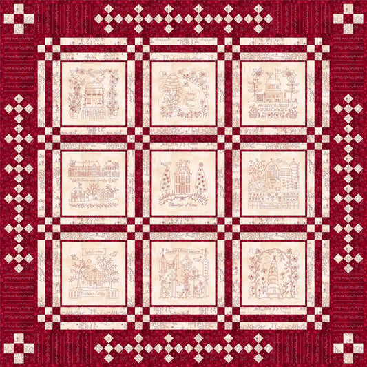 Home and Heart Redwork Quilt - Hand Embroidery Pattern - Download