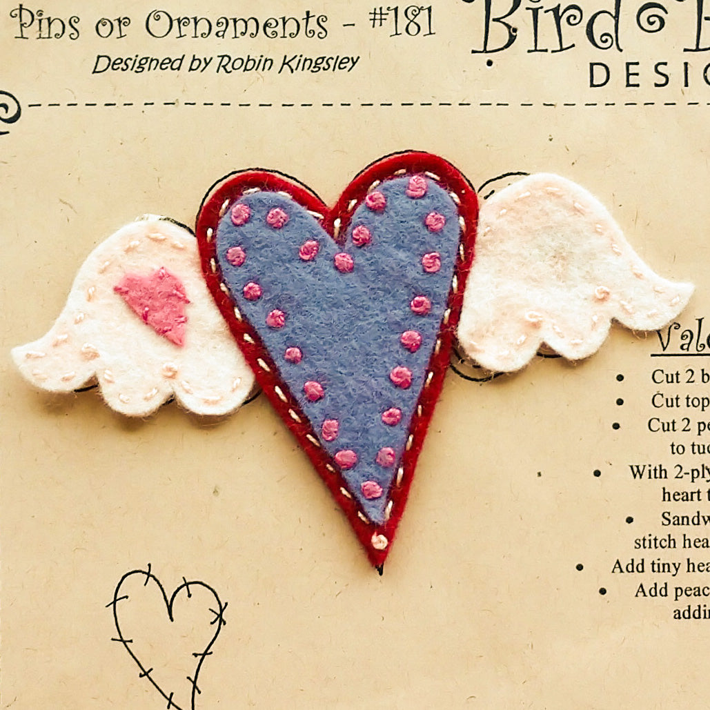 Winged Hearts - Wool Applique Pattern - Download 