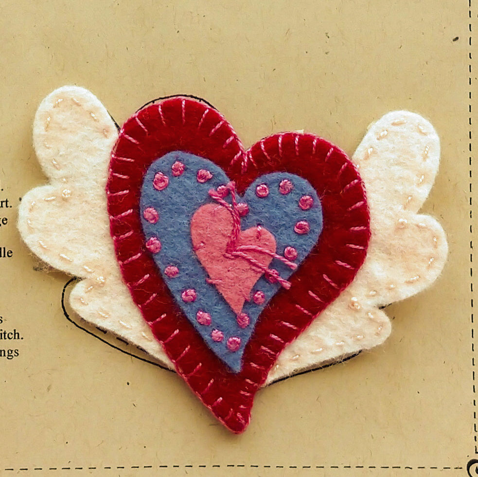 Winged Hearts - Wool Applique Pattern - Download 
