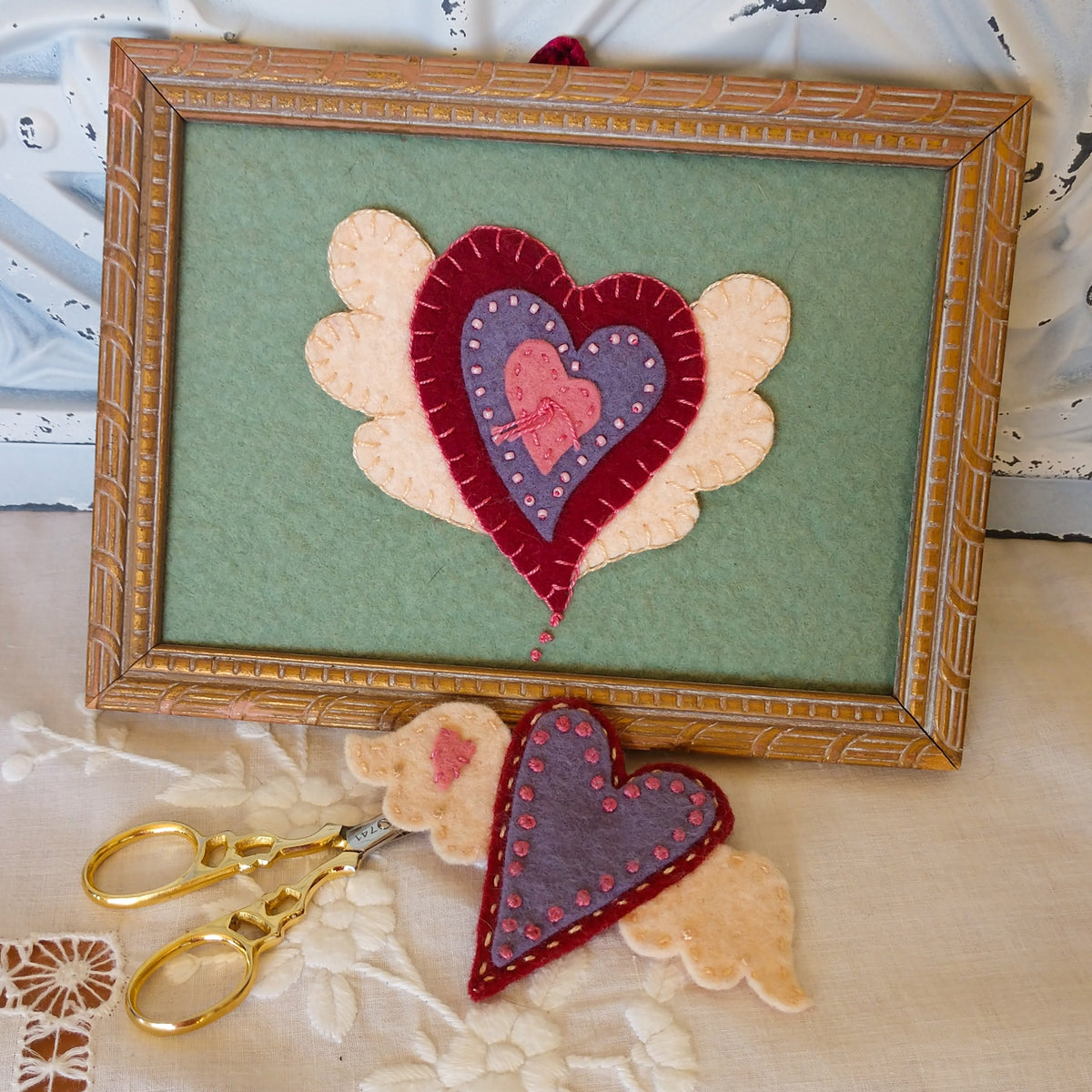 Winged Hearts - Wool Applique Pattern - Download 