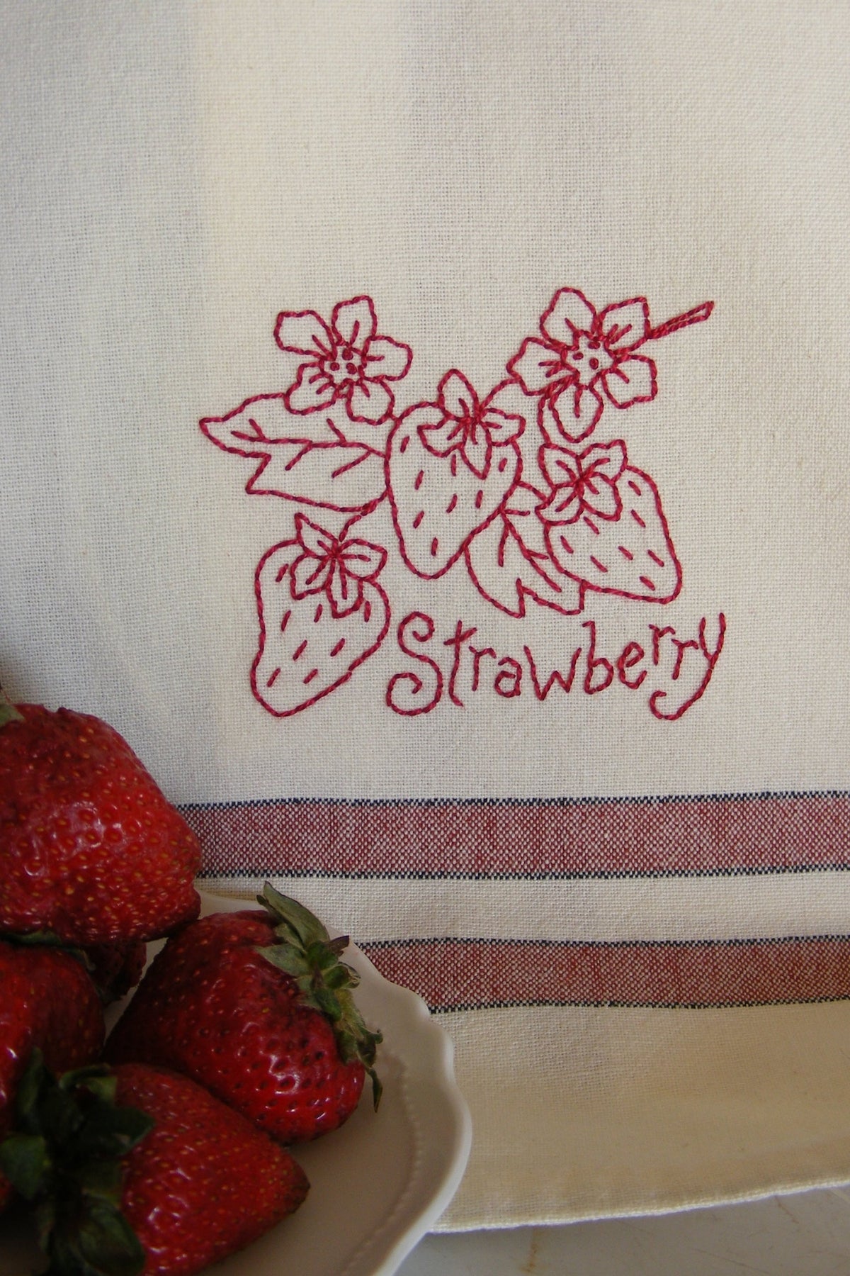 Fruit & Veggie - Strawberry Tea Towel - Hand Embroidery Pattern - Download