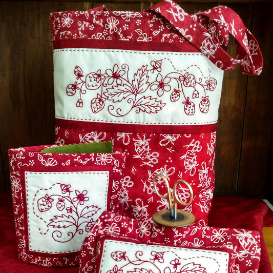 Strawberry Stitcher's Tote - Hand Embroidery Pattern - Shipped