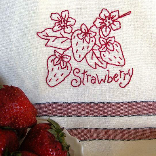 Fruit & Veggie - Strawberry Tea Towel - Hand Embroidery Pattern - Download