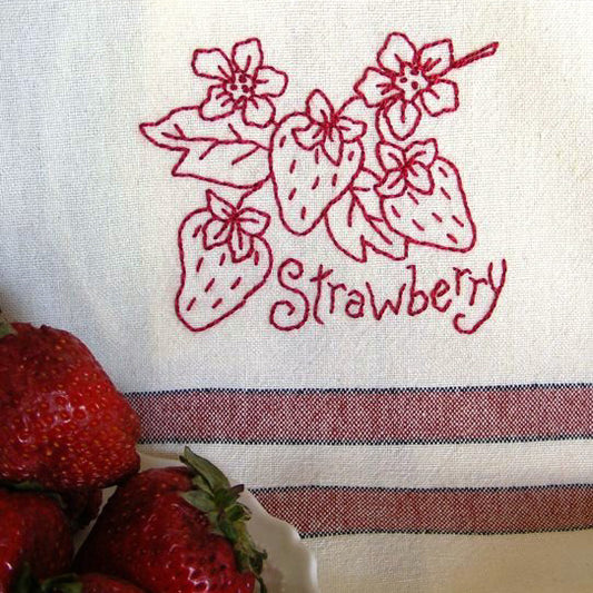 Fruit & Veggie - Strawberry Tea Towel - Hand Embroidery Pattern - Download