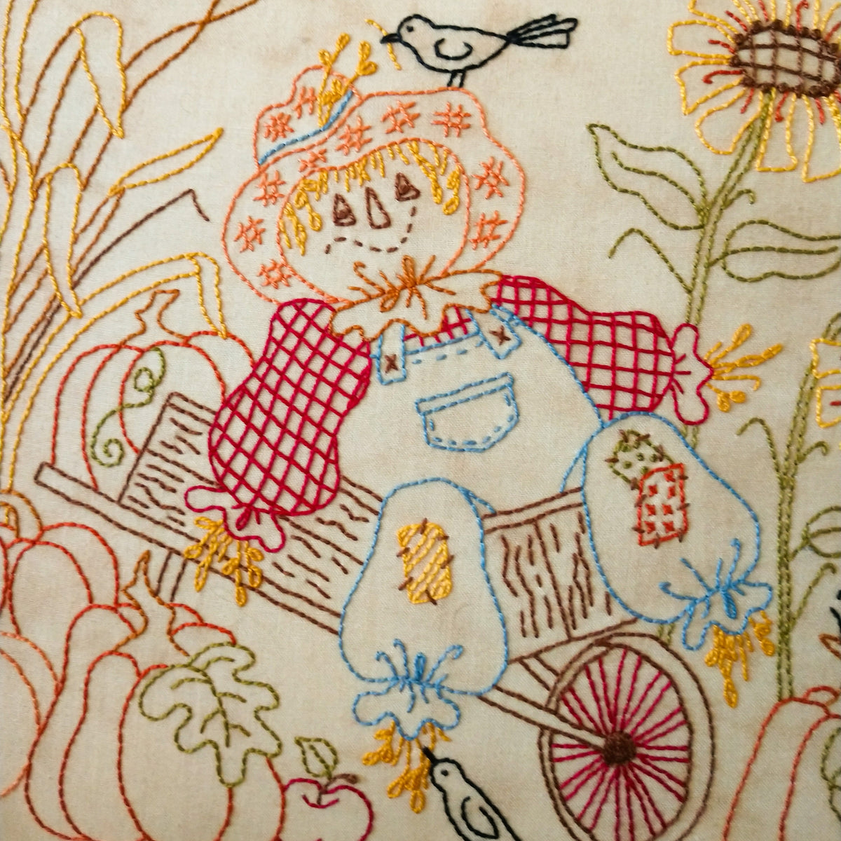 Scarecrow In Wheelbarrow - Hand Embroidery Pattern - Shipped