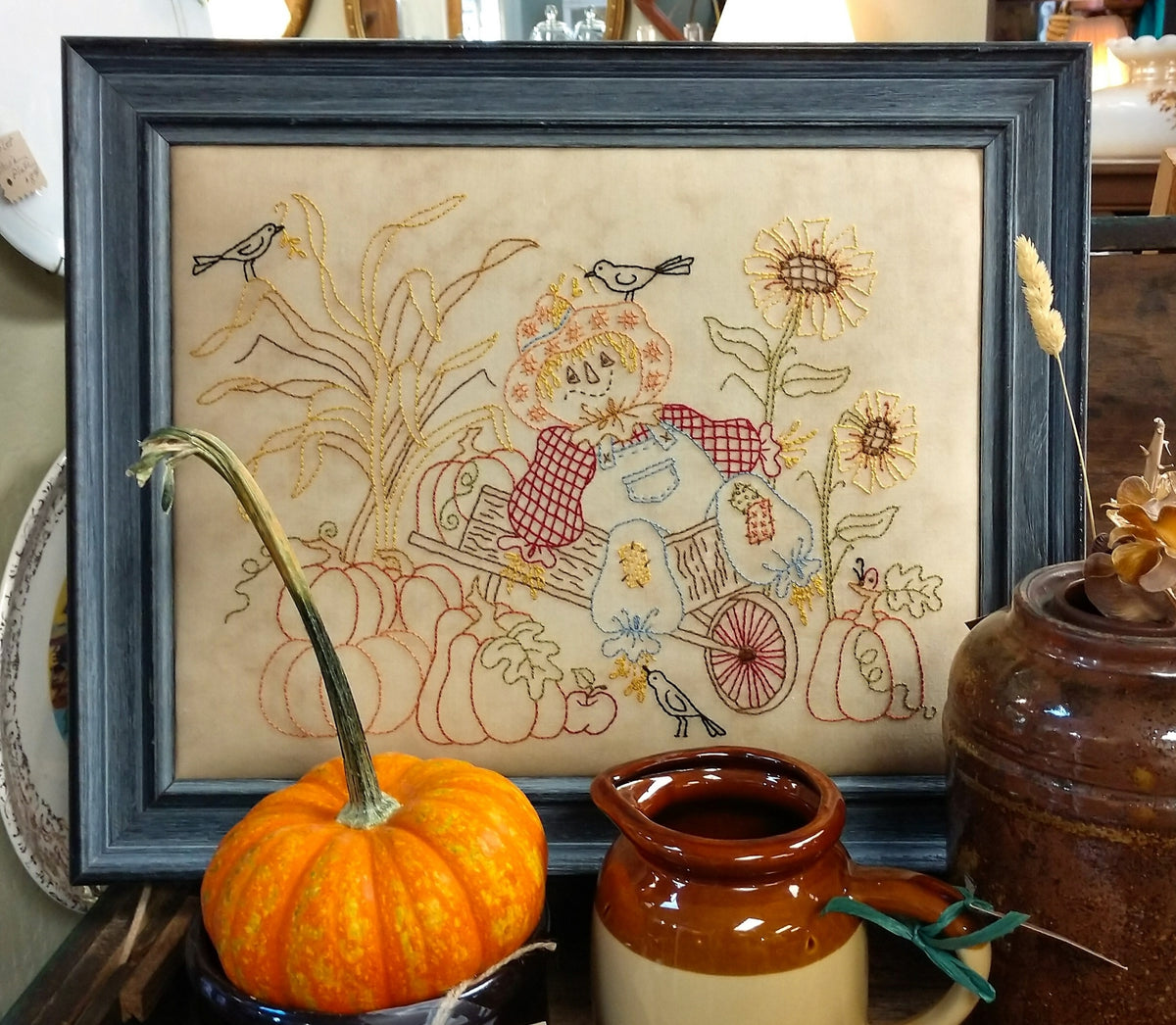 Scarecrow In Wheelbarrow - Hand Embroidery Pattern - Shipped