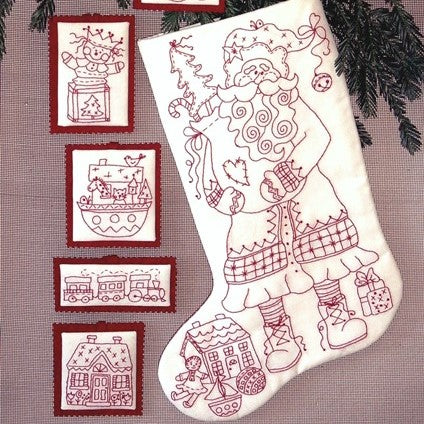 Santa and Toys Stocking - Hand Embroidery Pattern - Shipped