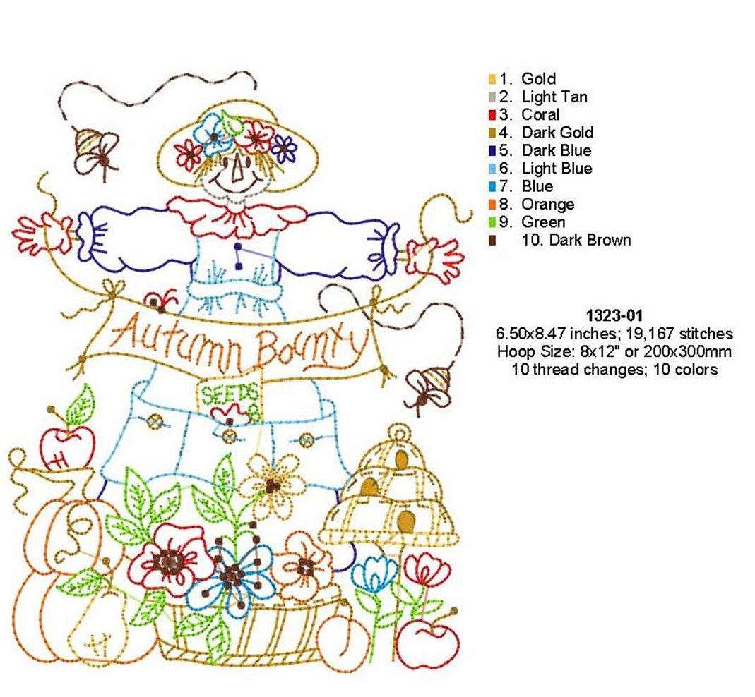 Autumn Bounty Scarecrow - Machine Embroidery Pattern - Download