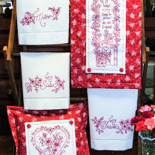 Friends and Family RedWork - Hand Embroidery Pattern - Shipped