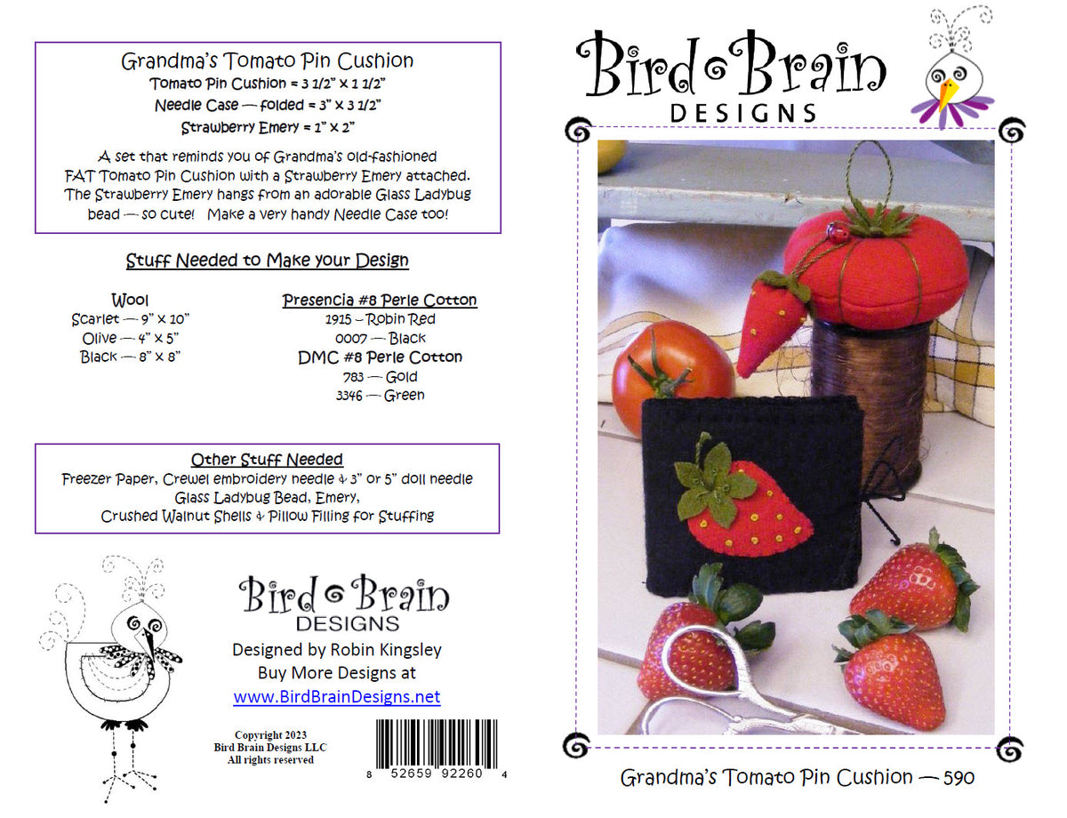 Grandma's Tomato Pin Cushion - Hand Embroidery Pattern - Shipped
