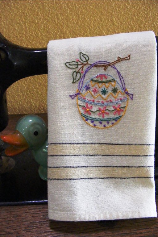 Easter Egg on a Branch Tea Towel - Hand Embroidery Pattern - Download