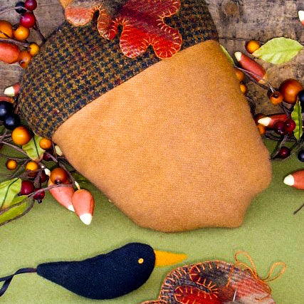 BIG FAT Acorn Pin Cushion - Wool Applique Pattern - Shipped