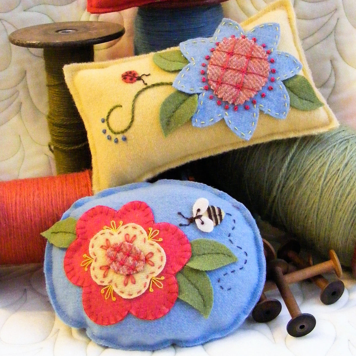 BIG Flower Pin Cushions - Wool Applique Pattern - Shipped