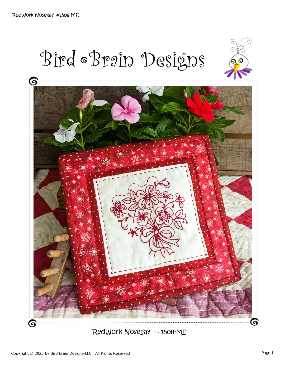 Redwork Nosegay - Machine Embroidery Pattern - Download
