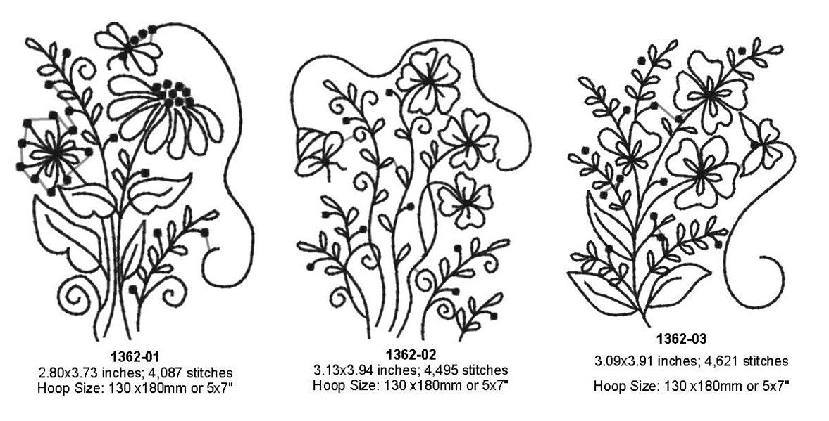 Wildflower Bouquet Pillow - Machine Embroidery Pattern - Shipped