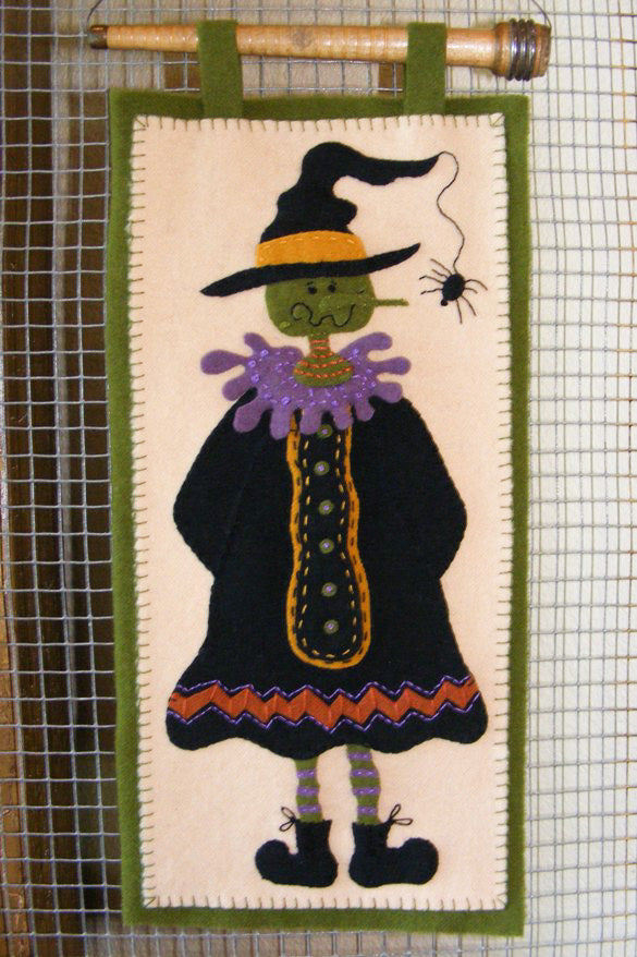 Bewitched Halloween Wall Hanging - Wool Applique Pattern - Shipped