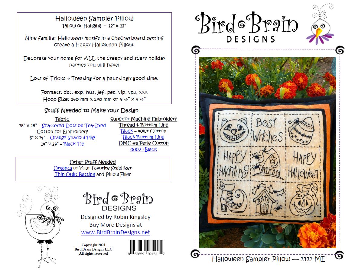 Halloween Sampler Pillow - Machine Embroidery Pattern - Download