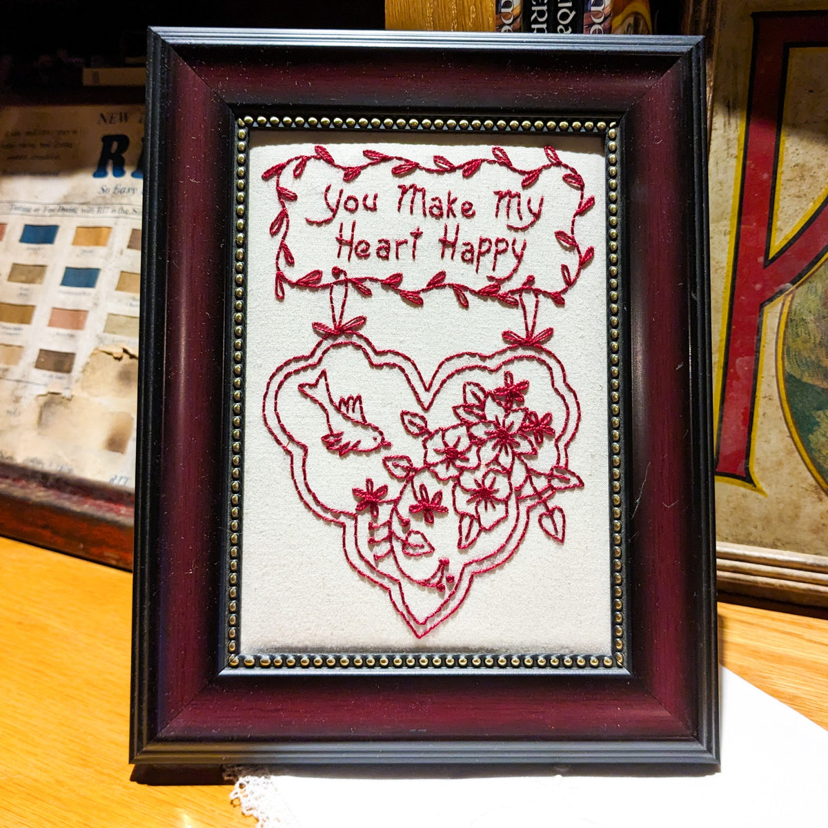 Loving Hearts RedWork - Hand Embroidery Pattern - Shipped