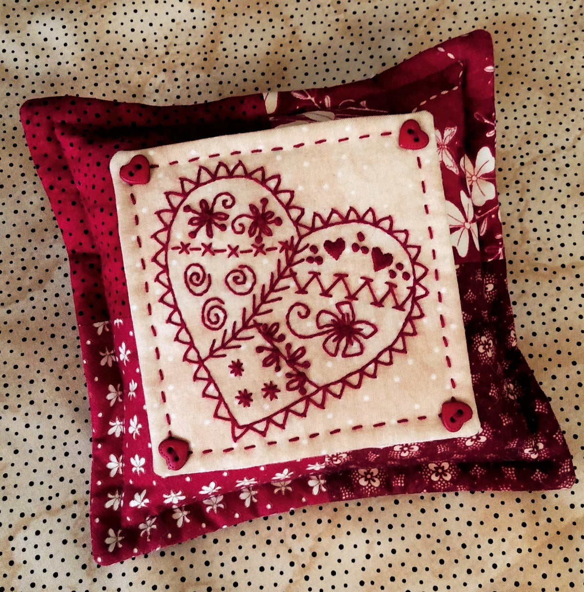 In Stitches Sampler Pin Cushion - Hand Embroidery Pattern - Download