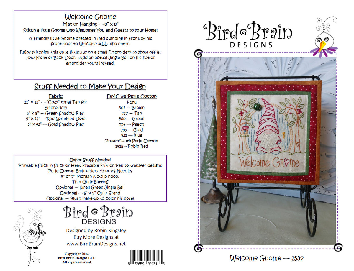 Welcome Gnome - Hand Embroidery Pattern - Download