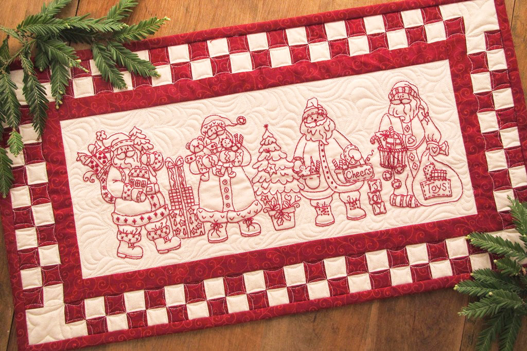 Santa Quartet Table Runner - Hand Embroidery Pattern - Shipped
