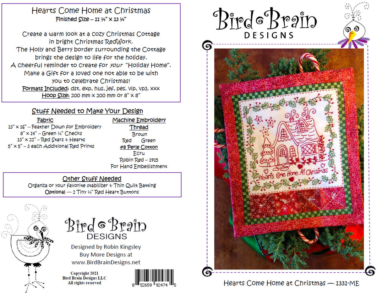 Hearts Come Home at Christmas - Machine Embroidery Pattern - Download