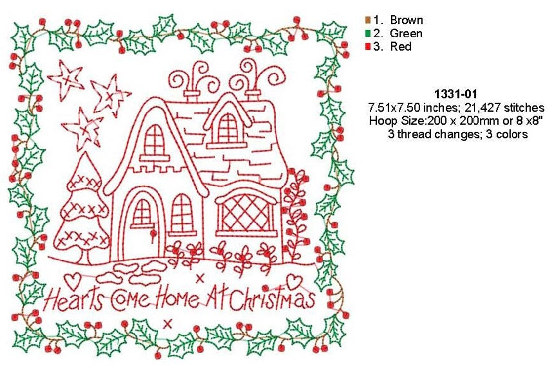 Hearts Come Home at Christmas - Machine Embroidery Pattern - Download