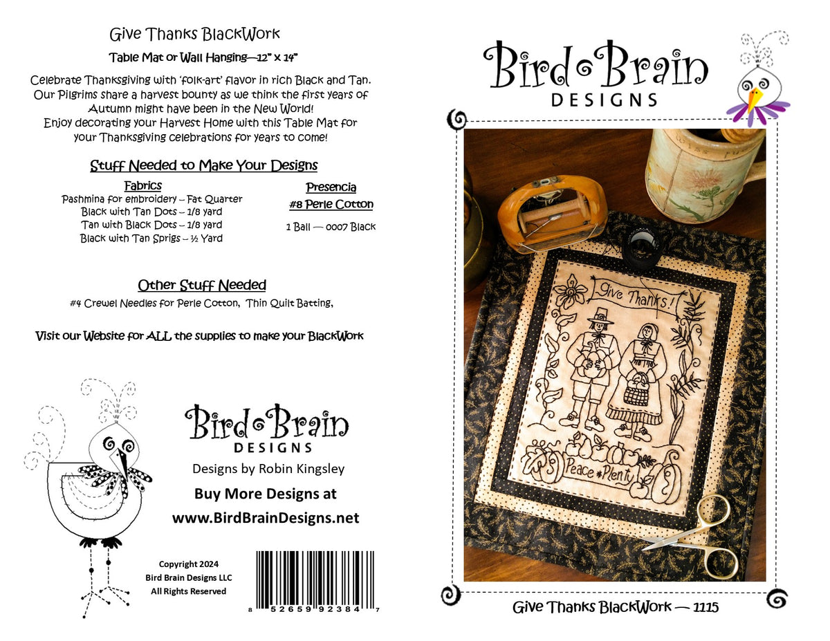 Give Thanks BlackWork - Hand Embroidery Pattern - Download
