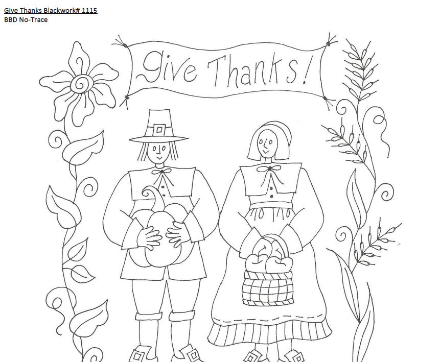 Give Thanks BlackWork - Hand Embroidery Pattern - Download