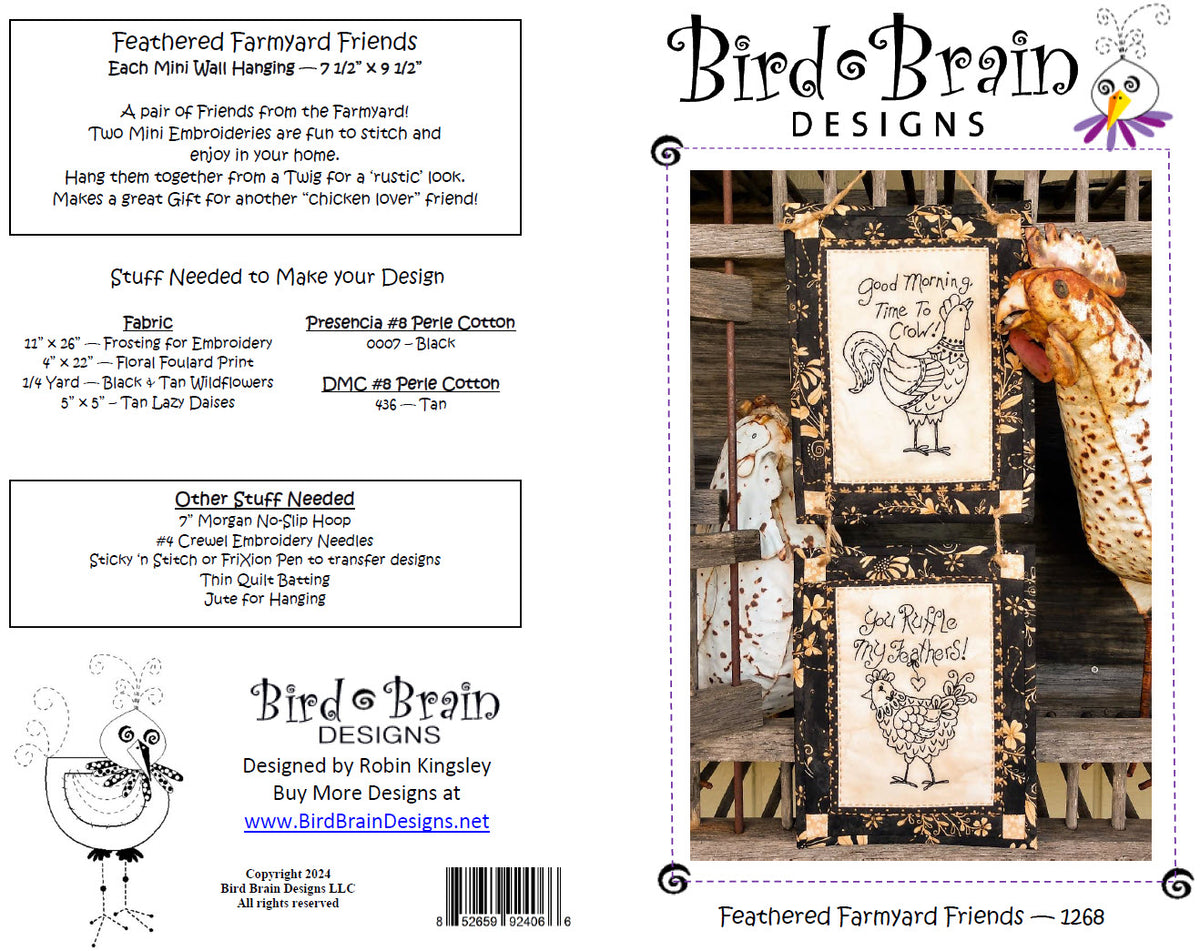 Feathered Farmyard Friends - Hand Embroidery Pattern - Download