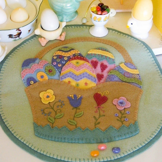 Easter Basket Table Topper - Wool Applique Pattern - Shipped
