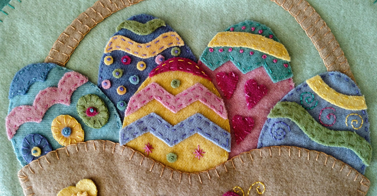 Easter Basket Table Topper - Wool Applique Pattern - Shipped