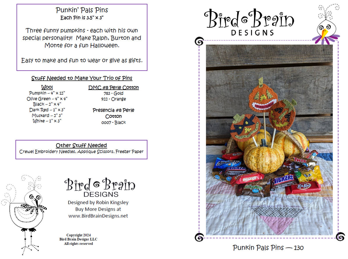 Punkin' Pals Pins - Wool Applique Pattern - Shipped