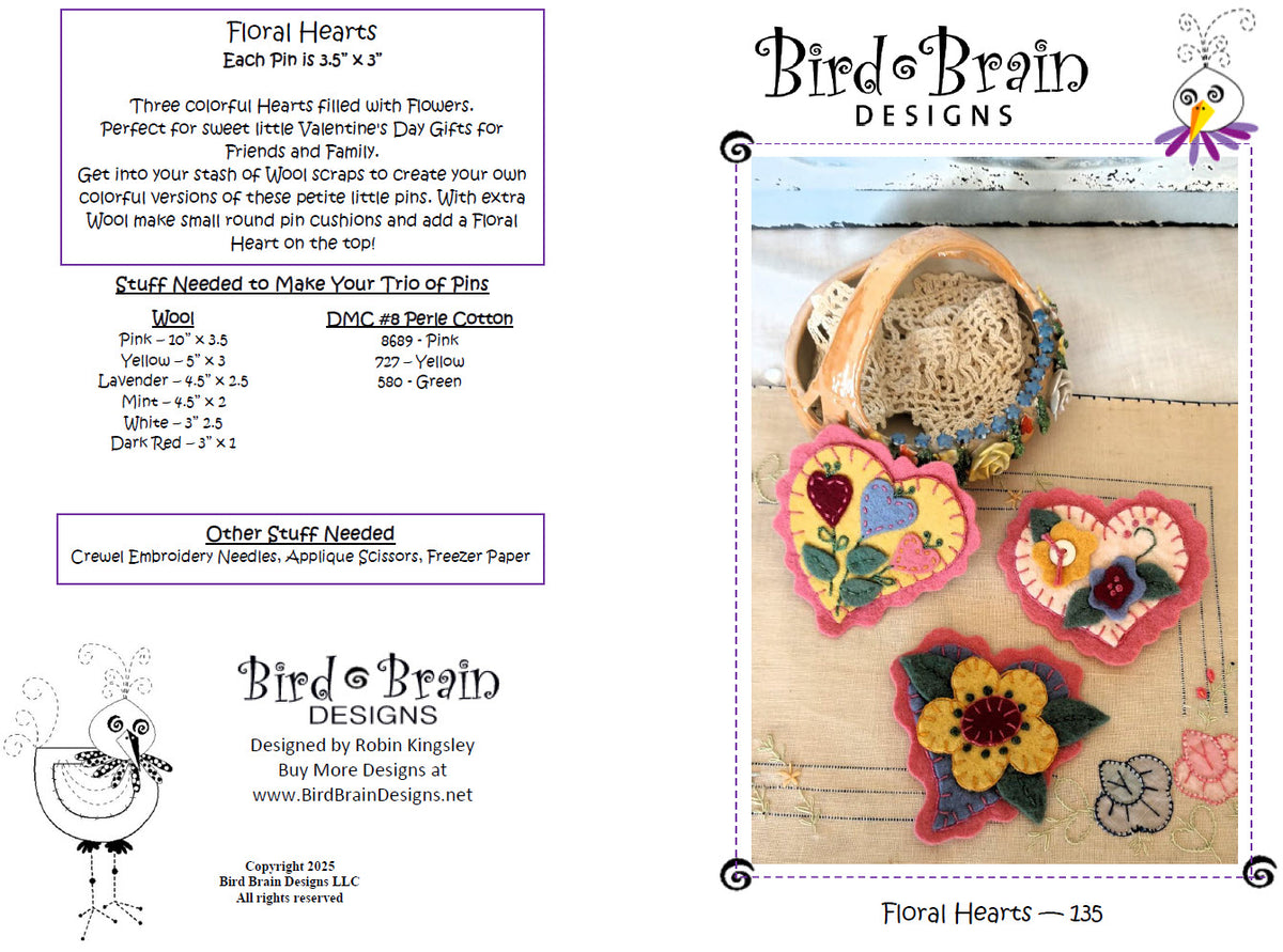 Floral Hearts - Wool Applique Pattern - Download 